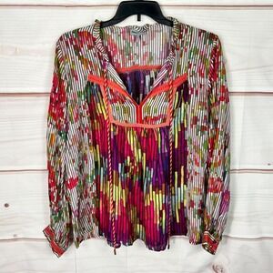Conditions Apply Top Womens XL Colorful Striped Geometric Blouse Tassels Boho